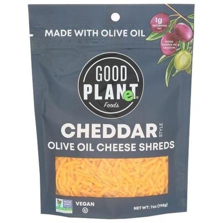 Good Planet Foods Cheddar Style Olive Oil Cheese Shreds, 7 Ounce
