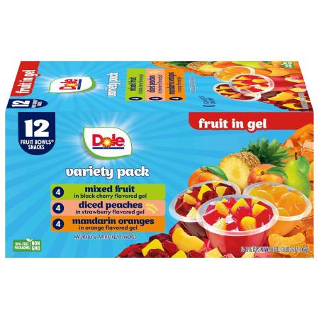 Dole Diced Mixed Fruit in Gel Variety Pack - 4.3 oz Bowls / 12 Pack*