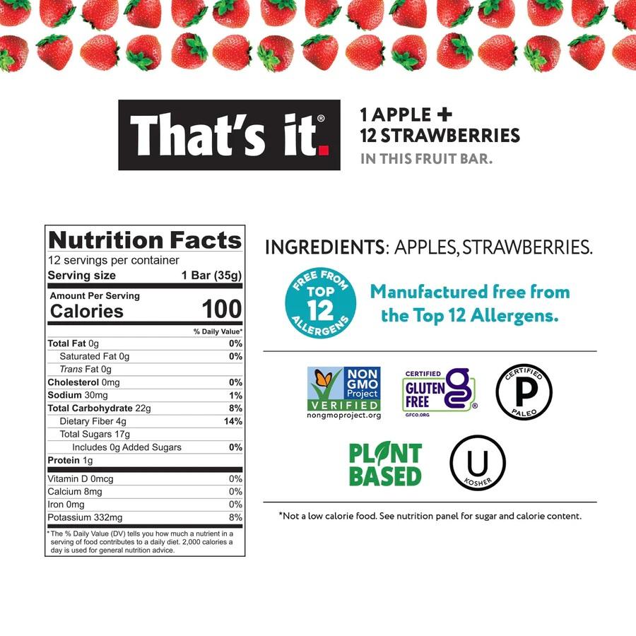 That's it - Apple & Strawberry Fruit Bar - 0.7 oz No Sugar Added